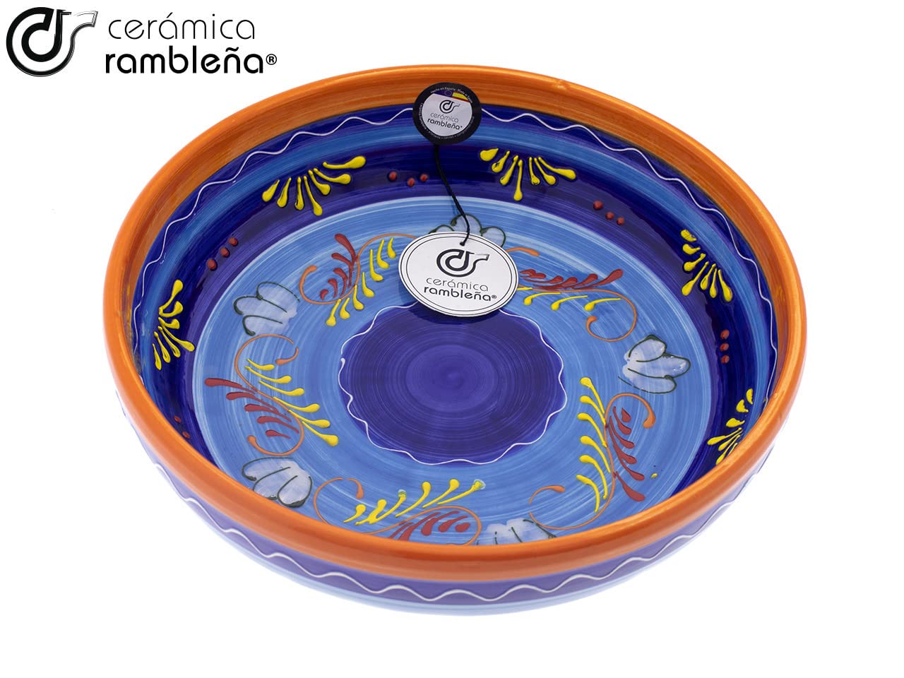 CERAMICA RAMBLEÑA | Ceramiczna miska sałatkowa | Oryginalne salaterki | Salaterki dekoracyjne Pomarańczowy - Model 23 | 100% ręcznie robiona dekoracja | 27x27x7 cm