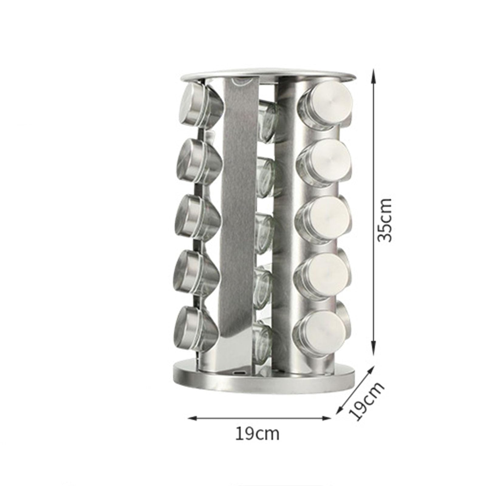 épices rotatif avec 20 pots d'épices, organisateur de tour d'épices de cuisine pour comptoir ou armoire, gadgets de cuisine (acier inoxydable). (Silver, 20)