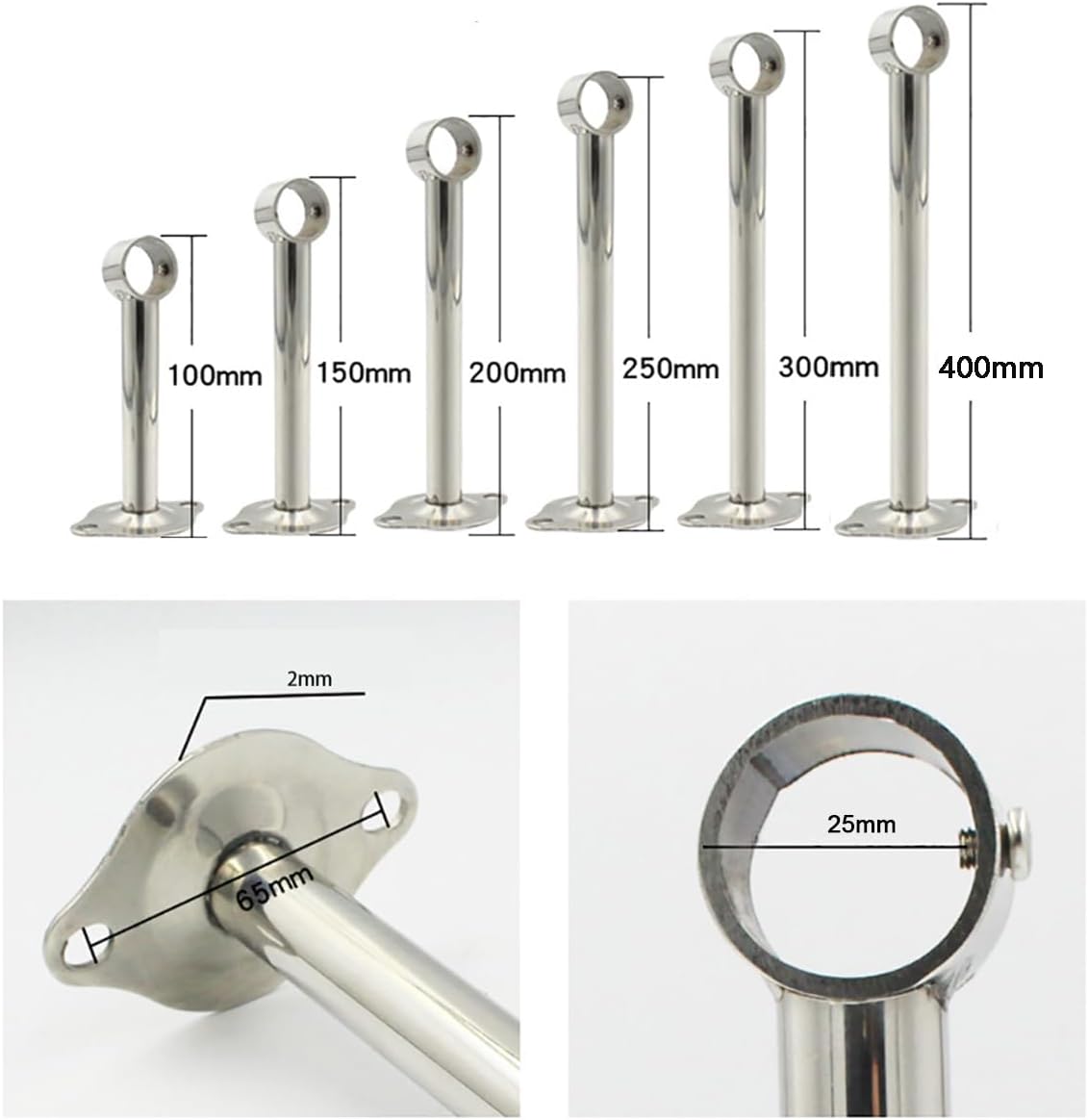 4 Pcs Ceiling Mount Bracket, Stainless Steel Wardrobe Pipe Bracket Shower Curtain Closet Rod Lever Rail Support Holder Pipe Flange Socket