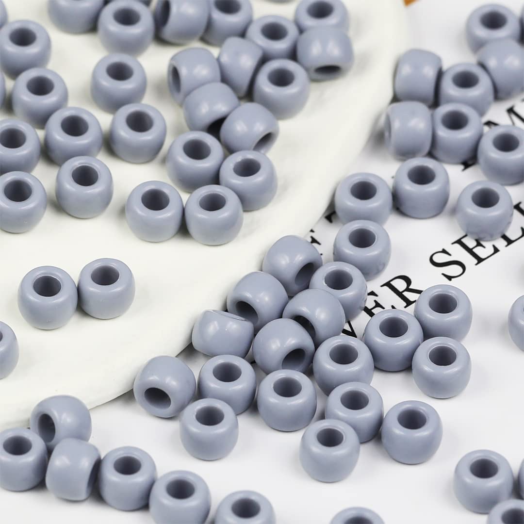 VOOMOLOVE 1000 PCS Grey Pony Beads - Bracelet & Hair Braids Beads for Crafts - 6x9mm