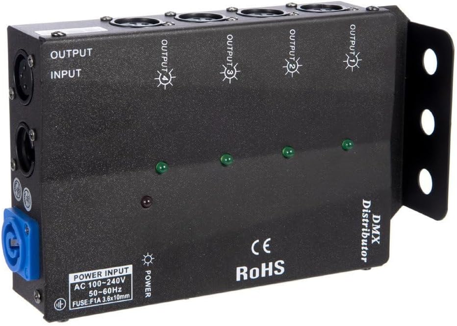 MFL. 4-Way Isolated DMX Splitter Amplifier Distributor with 3-Pin Outputs