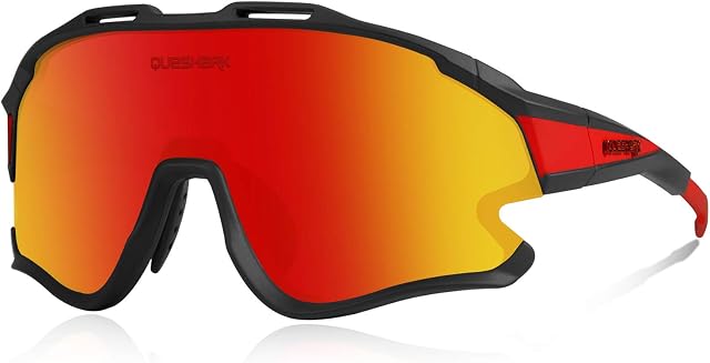 Queshark Cycling Sunglasses with1 Polarized 3 HD Interchangeable Lens Anti-UV400 for Driving Fishing Glof Baseball Running Hiking QE0051