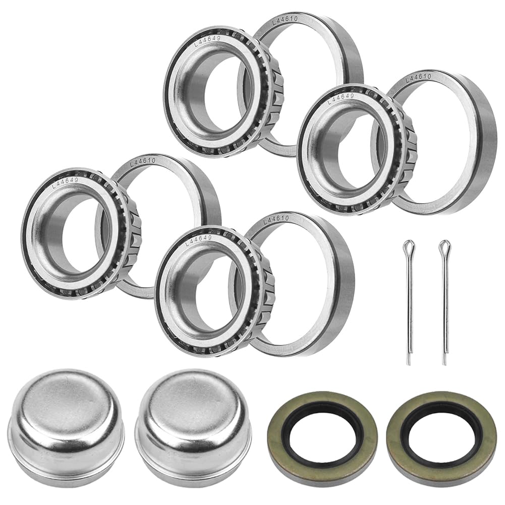 RigsNParts L44649/L44610 Trailer Bearing Kits For 2000lbs Trailer Axle, Trailer Axle Bearing Kits with 1.98” Grease Cap, Grease Seals, Cotter Pins, Rotating Quiet and High-speed Trailer Bearing,4 Sets