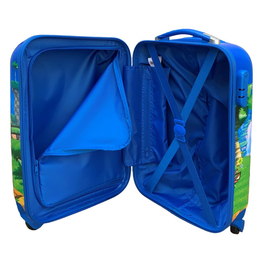 CARTOON Trolley da viaggio in ABS Sonic riccio supersonico per bambini valigia 50 x 33 x 20 cm con quattro ruote e manico allungabile