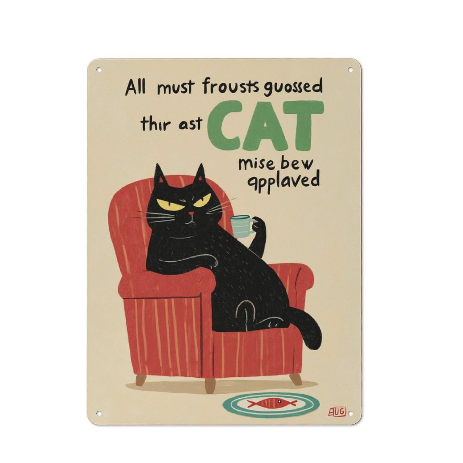 Junmoney Cat's Approval Metal Wall Art Sign 40X30cm, Modern Retro Urban Room Decor For Modern Home, Workshop, Office Or Cafe