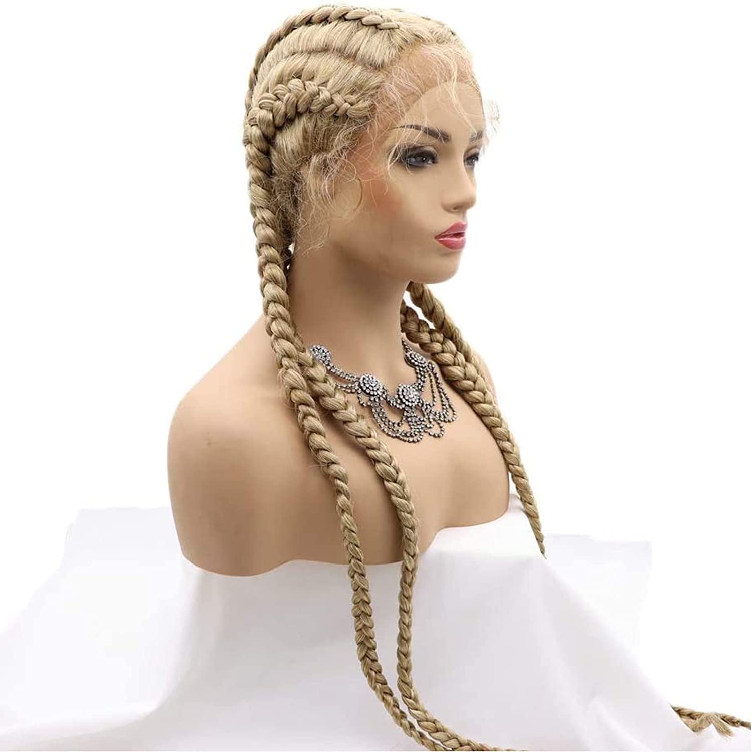 Blonde Braided Wig with Baby Hair Long Soft Synthetic Lace Front Wigs for Black Women Natural Looking 613 Blonde Twist Braids Lace Wig Glueless Heat Resistant Fiber Cosplay Party Drag Queen 30Inch - Image 4