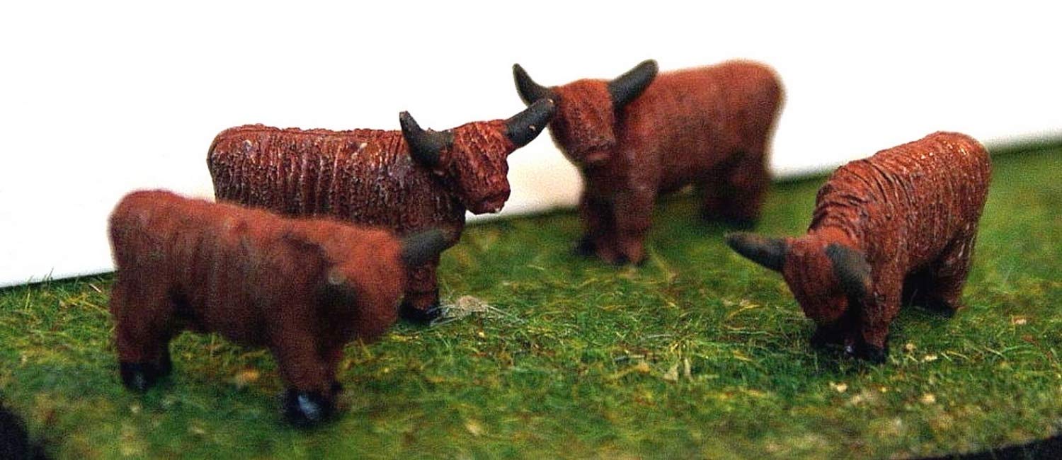 Langley Models 4 Highland Cattle / Cows N Scale 1:148 UNPAINTED Metal Model Animals A105