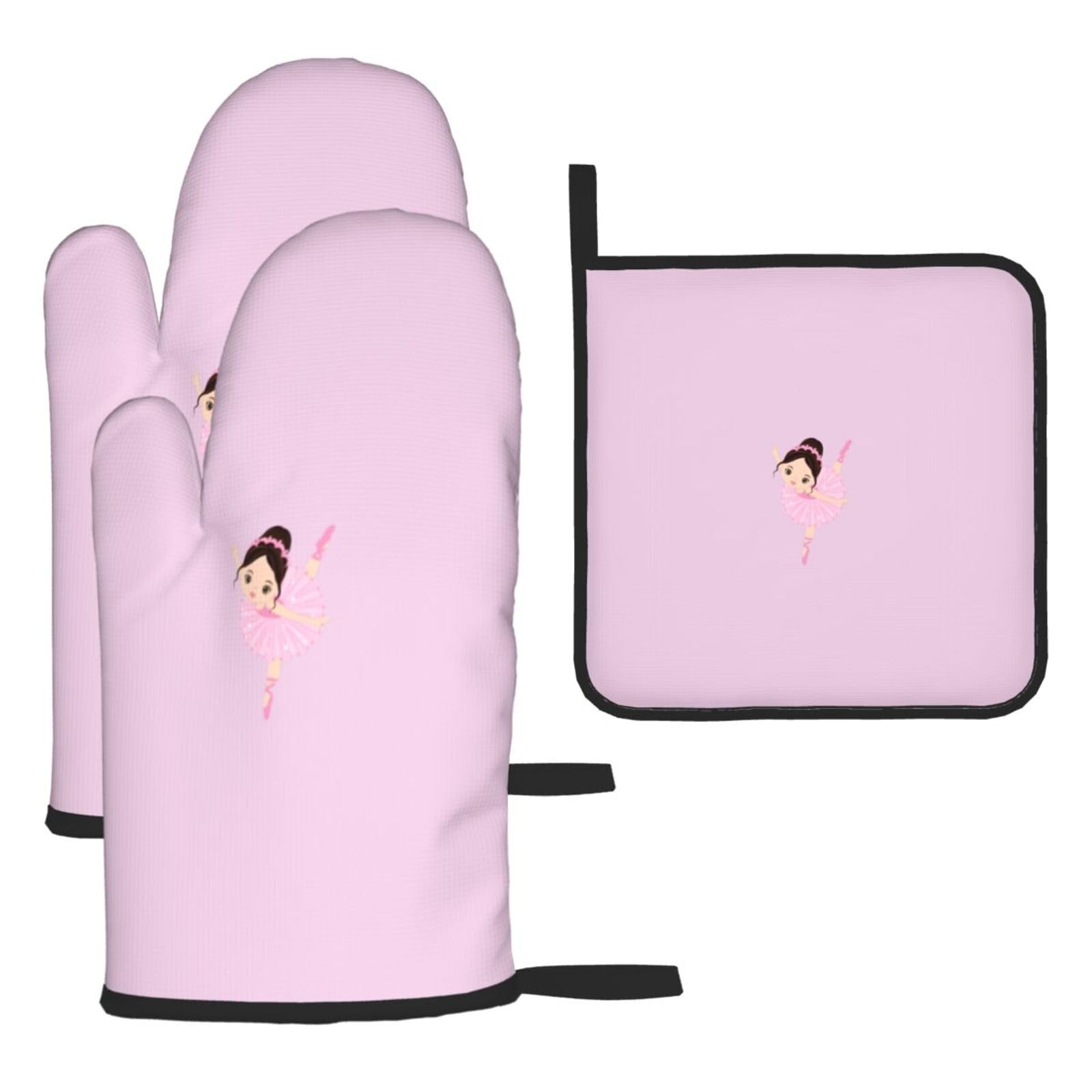 Little Ballerina Dancing Girl Print Oven Kitchen Gloves For Baking Outdoor Grilling Home Use Mitts Microwaving Bbq