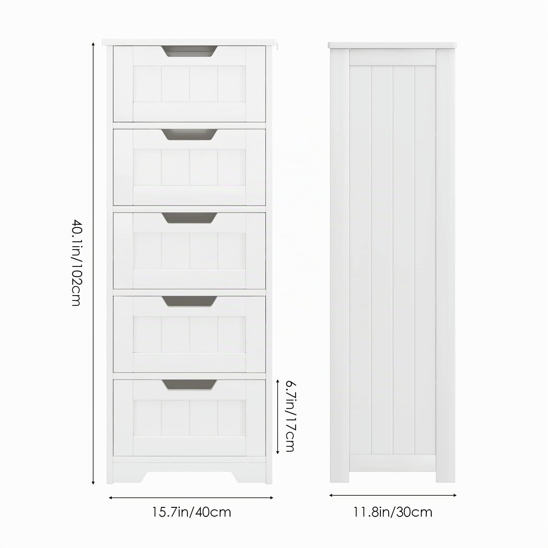 FOREHILL Mobile Bagno con 5 Cassetti,Cassettiera bagno in Legno,Armadietto Autoportante per Soggiorno, Cucina, Corridoio, Bagno 40x30x102cm Bianco