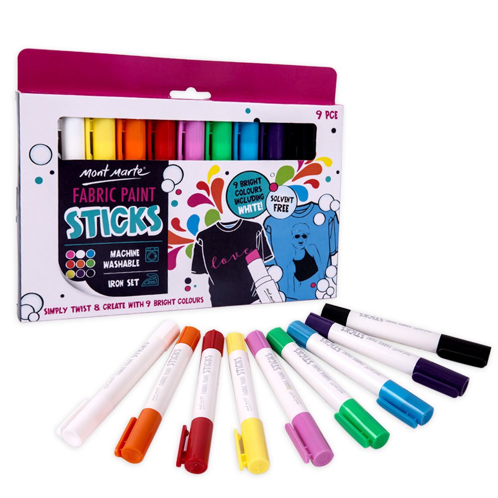 Mont Marte Solid Fabric Paint Sticks- 9 Pieces (Each 5g)