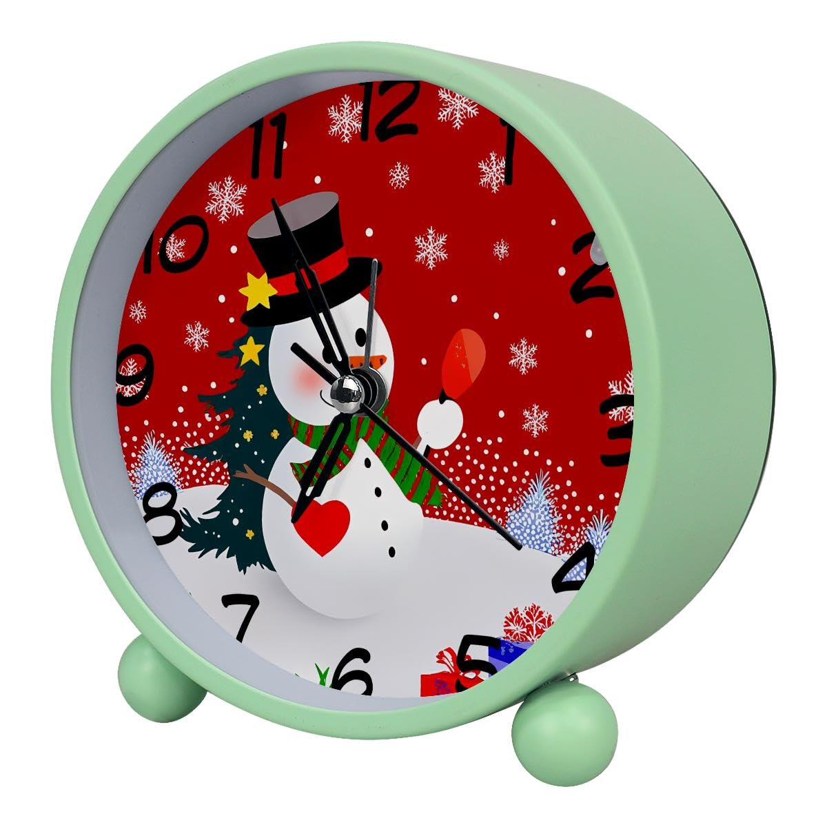 Luoweisi Analog Alarm Clock Christmas Snowman Snowflake, Silent Non-Ticking with Night Light, Battery Operated, Round Desk Alarm Clock for Office, Bedroom, Elderly, Adults, Children, Student Gifts