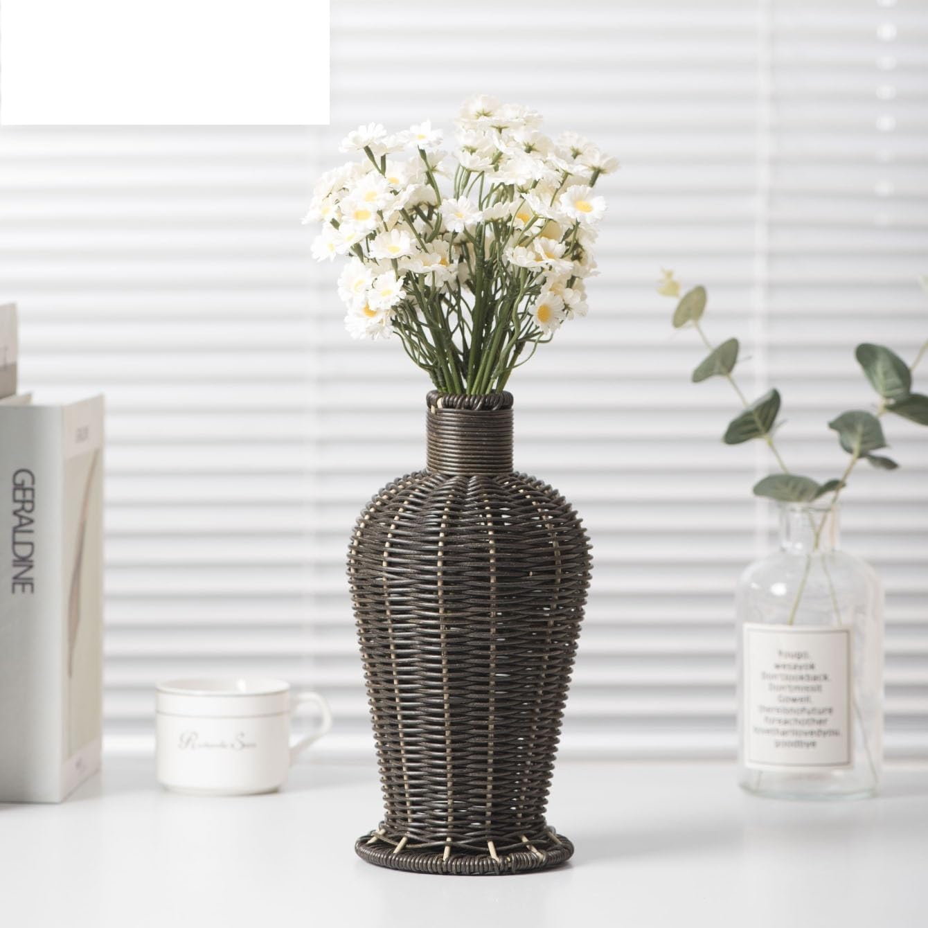 Vaso Vaso Intrecciato in Rattan Imitazione Soggiorno Vaso Secco di Fascia Alta Ornamenti Vaso for La Decorazione della Casa Desktop Vasi di Fiori(C)