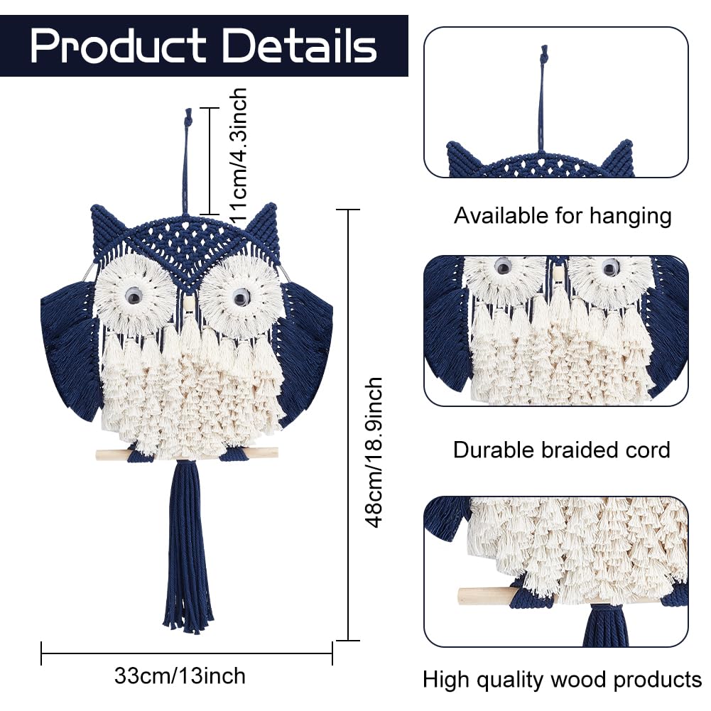Pluche Grijze Uil DIY Macramé Muur Opknoping Kit - Beginners Kit Met Video Tutorials Uil Decoratie Voor Thuis