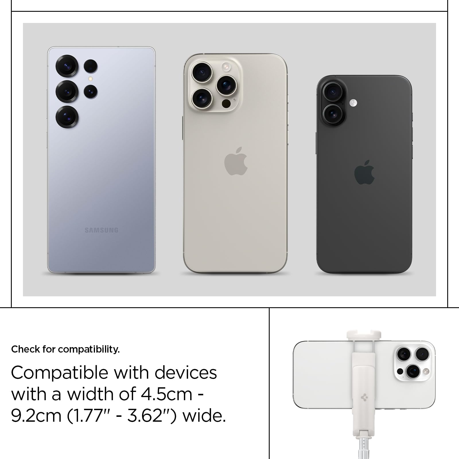 Spigen Perche à Selfie Ouverture Automatique Trépied pour iPhone, Galaxy, Pixel, Xiaomi, etc - Dune Beige