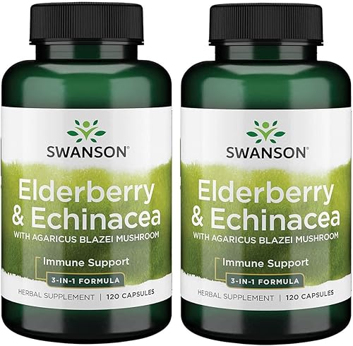 Swanson Saúco Agaricus Equinácea Apoyo Inmunológico Fórmula Salud Agaricus Blazei Seta 400 mg, saúco 400 mg, equinácea 200 mg 120 cápsulas (tapas)