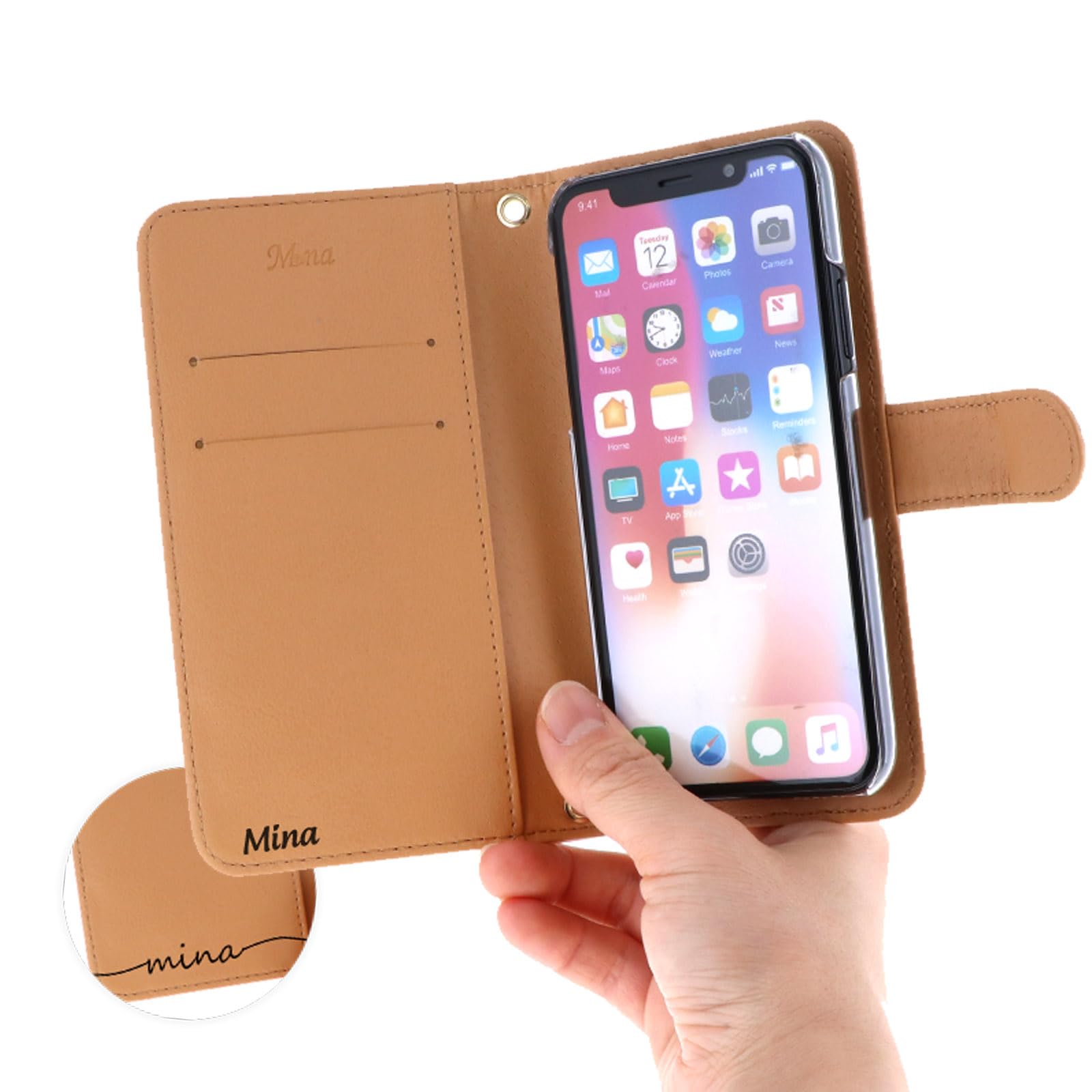 Amazon.co.jp: [MINA CORPORATION] 手帳型スマホケース用 名入れ