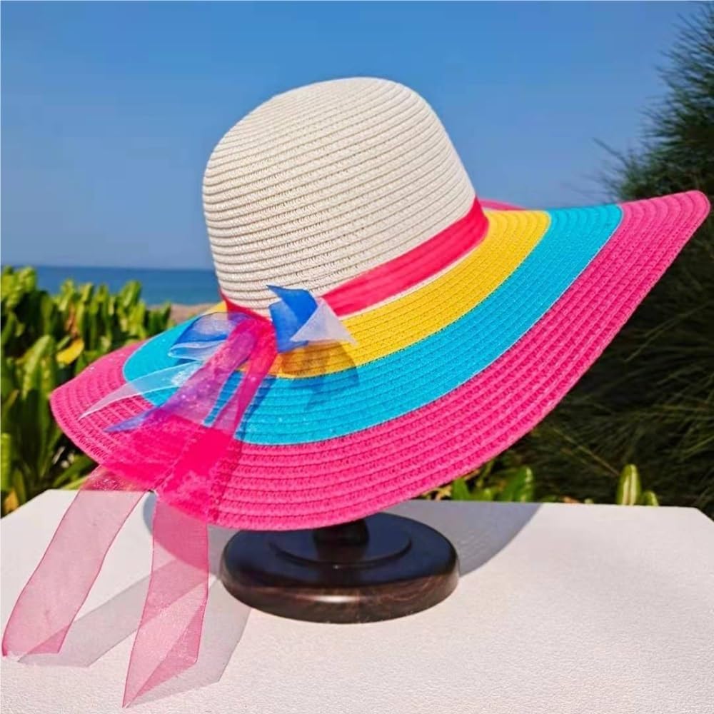 Wide Brim Striped Straw Sun Hat, Stylish for Beach & Daily Leisure -Beach Vacation Must-Have