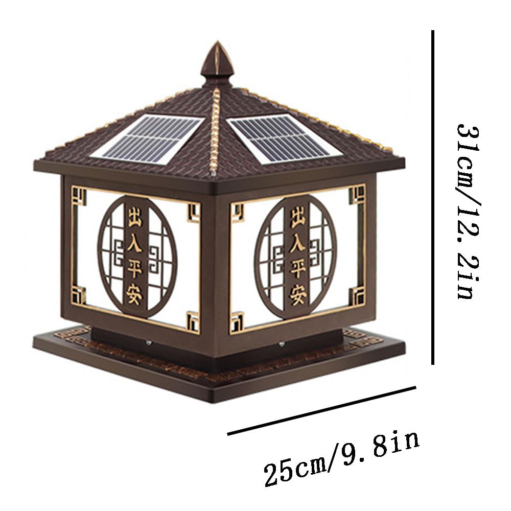Solarna lampa słupkowa do ogrodu, wodoodporna zewnętrzna lampa kolumnowa do ogrodzenia podwórza, lampa kolumnowa w stylu chińskim do bramy wejściowej