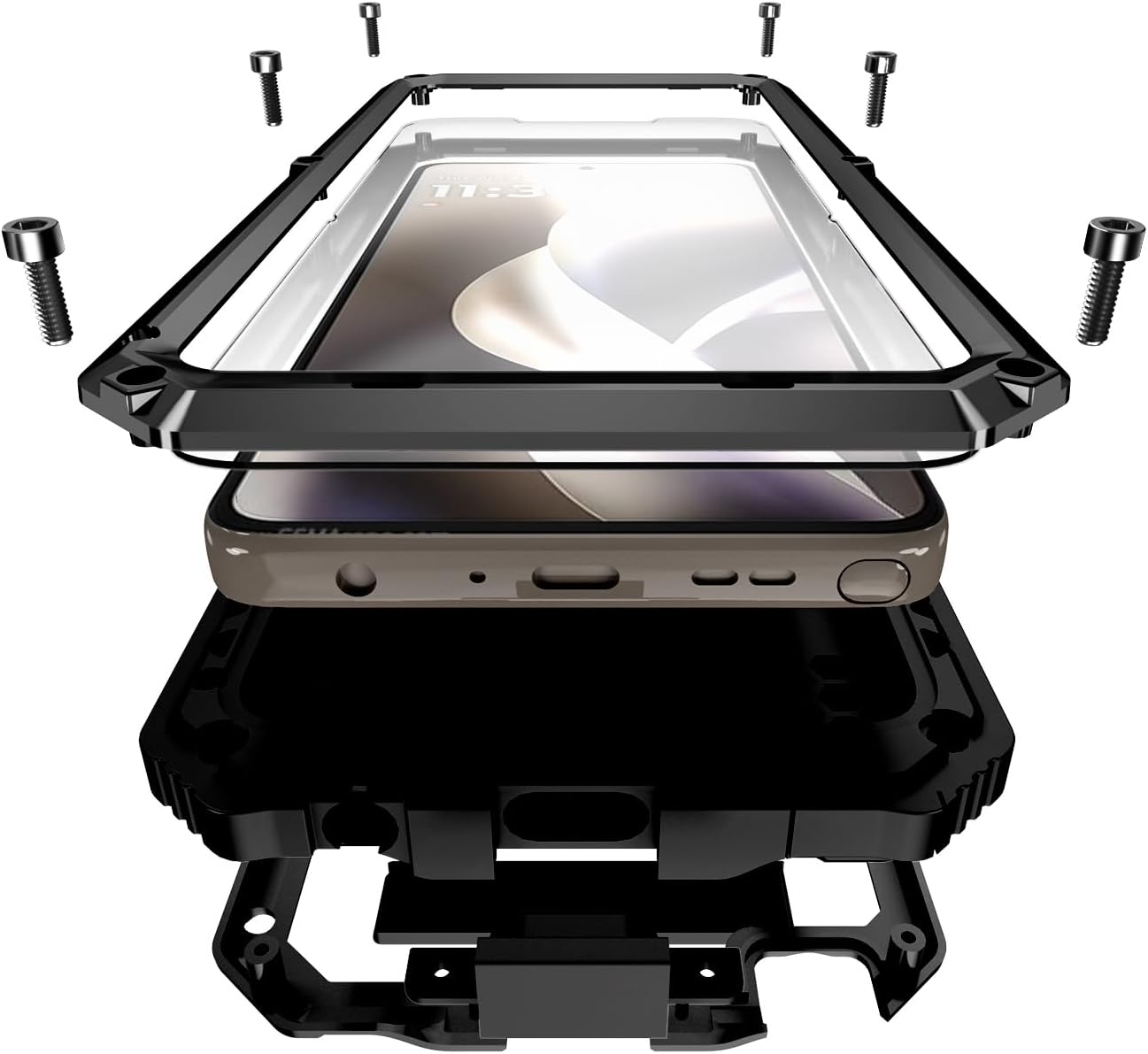 Lunivop for Motorola Moto G Stylus 2025/2026 Case 6.7 Inch Metal Heavy Duty Phone Case Built-in Screen Protector Full Body Protective Dust Proof Military - Grade Rugged Black