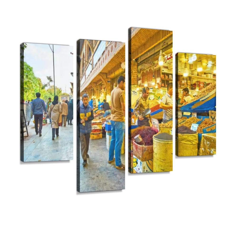 Walk along the Panzdah e Khordad street in Tehran Canvas Print Artwork Wall Art Pictures Framed Digital Print Abstract Painting Room Home Office Decor Ready to Hang 4 Panel