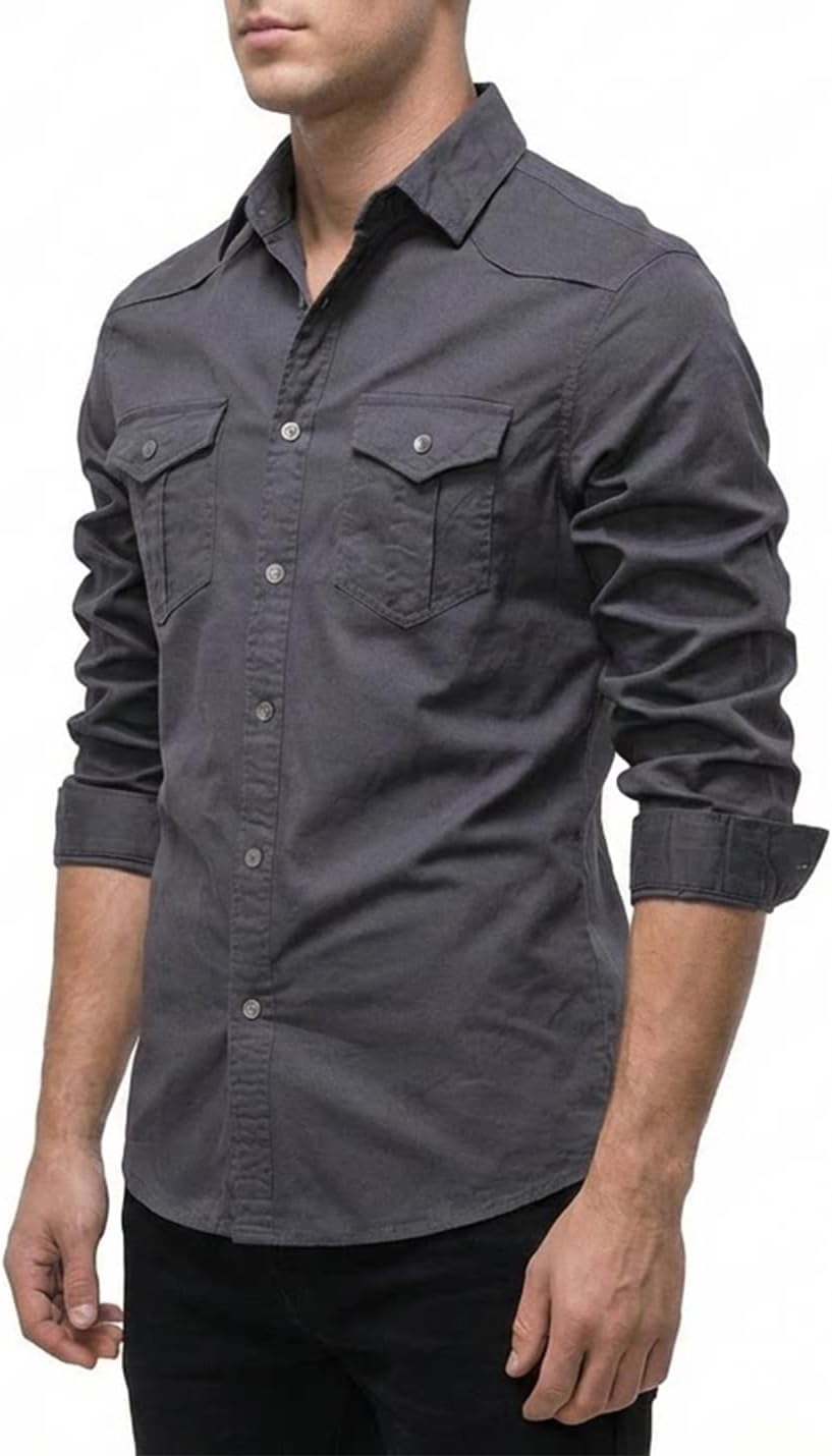 PAODIKUAI Men's Long Sleeve Tactical Shirt Breathable Regular Fit Button Down Work Shirt with Pockets Outdoor