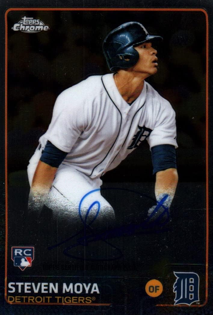 Steven Moya Topps Chrome Autographed Collectible Rookie Baseball Card - 2015 Topps Chrome Rookie Baseball Card #AR-SM (Tigers) Free Shipping
