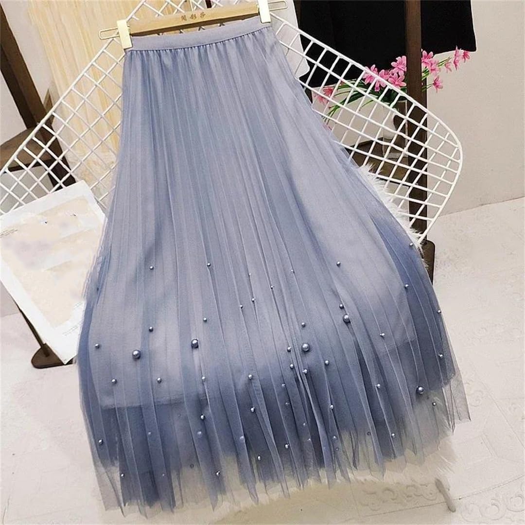 Elegante Tüllrocks Frauen Mode hohe Taille lässige koreanische Mitte Länge eine Linie Faltenröcke