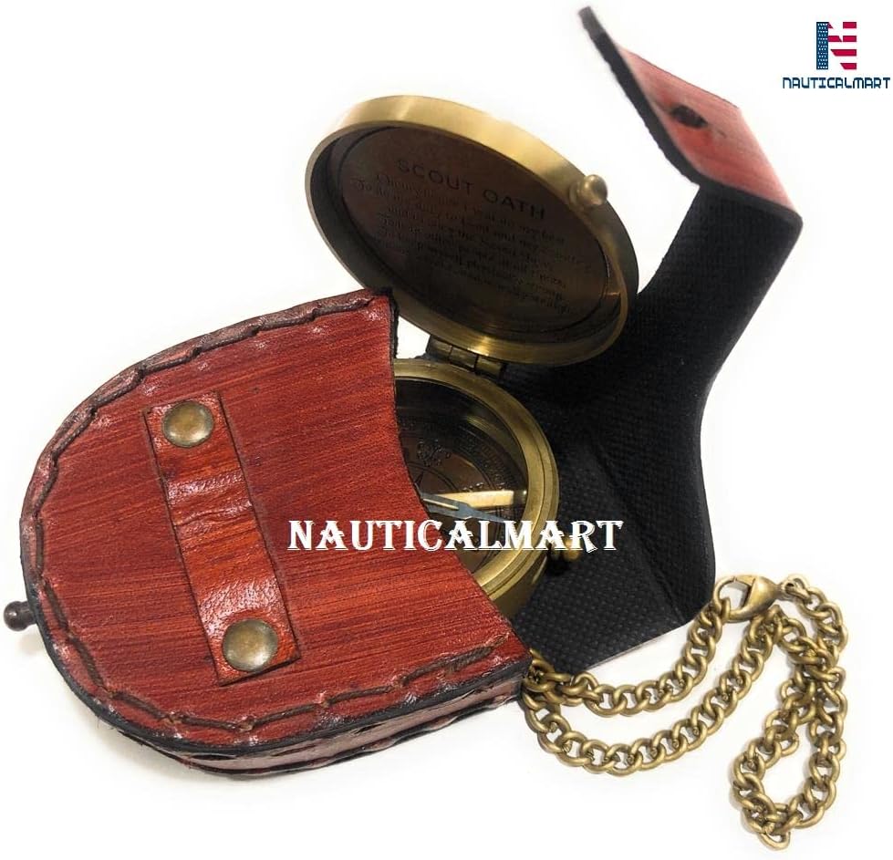 Engraved Compass Personalized | Graduation Gift Compass for Son, Daughter | Keepsake Antique Brass Pocket Compasses for Grandson, Granddaughter | Leather Case and Chain