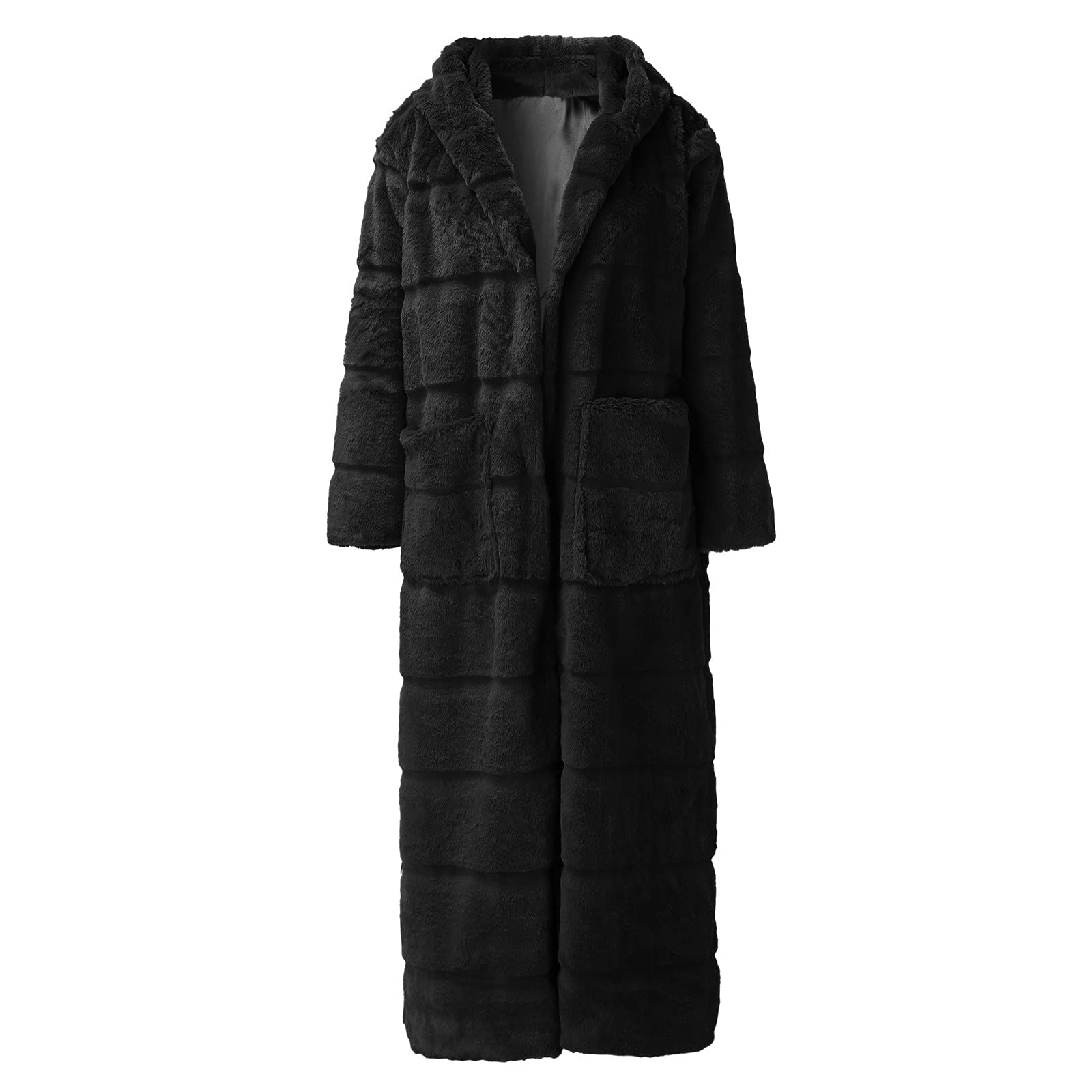Manteau d'hiver pour femme - Veste à capuche chaude en fausse fourrure - Veste longue d'hiver pour femme - Élégante cardigan - Veste longue mi-saison - Veste en peluche avec fourrure
