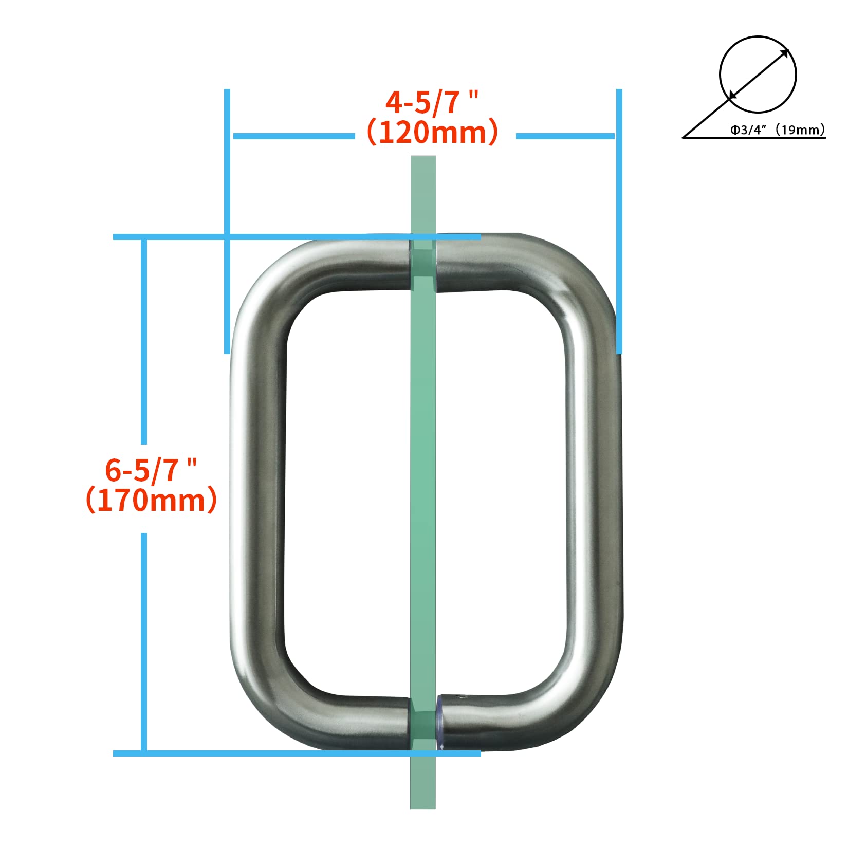 CKB 6" Shower Door Pull Back to Back Handle Compatible with 1/4" to 1/2" Thickness Glass for Frameless Shower Doors, Brushed Nickel with 304 Stainless Steel.