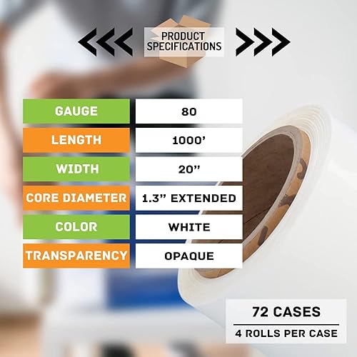 Vista 15 de PSBM - Rollo de película elástica roja con asas de núcleo extendido, 1 paquete, 20 pulgadas x 1000 pies, calibre 80, rollos de película elástica a