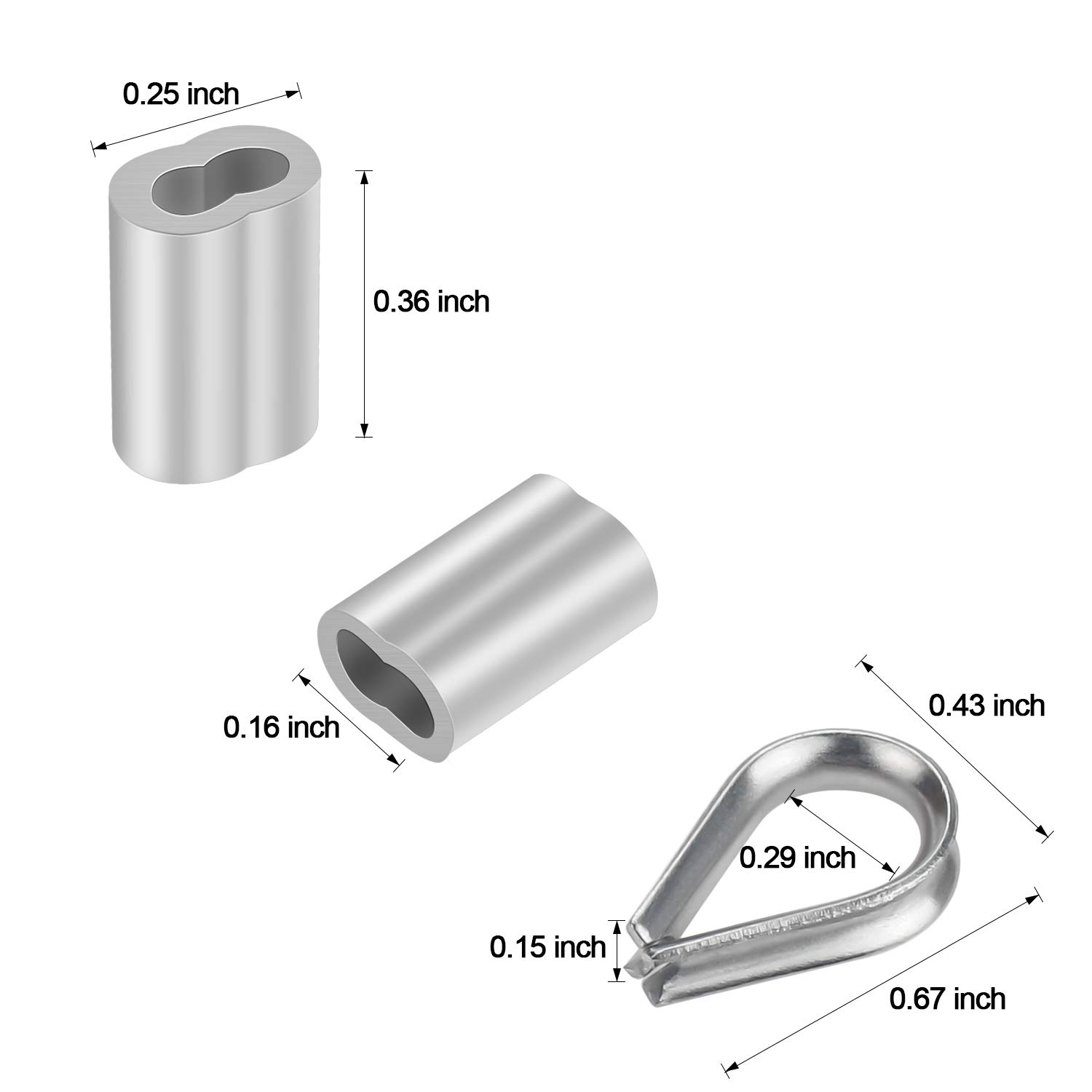 Favordrory Cable Railing Kits Includes 1/16 Inch x 33 Feet 304 Stainless Steel Wire Rope Cable, 50 Pieces Aluminum Crimping Sleeves and 12 Pieces Thimble for Railing, Decking, Picture Hanging