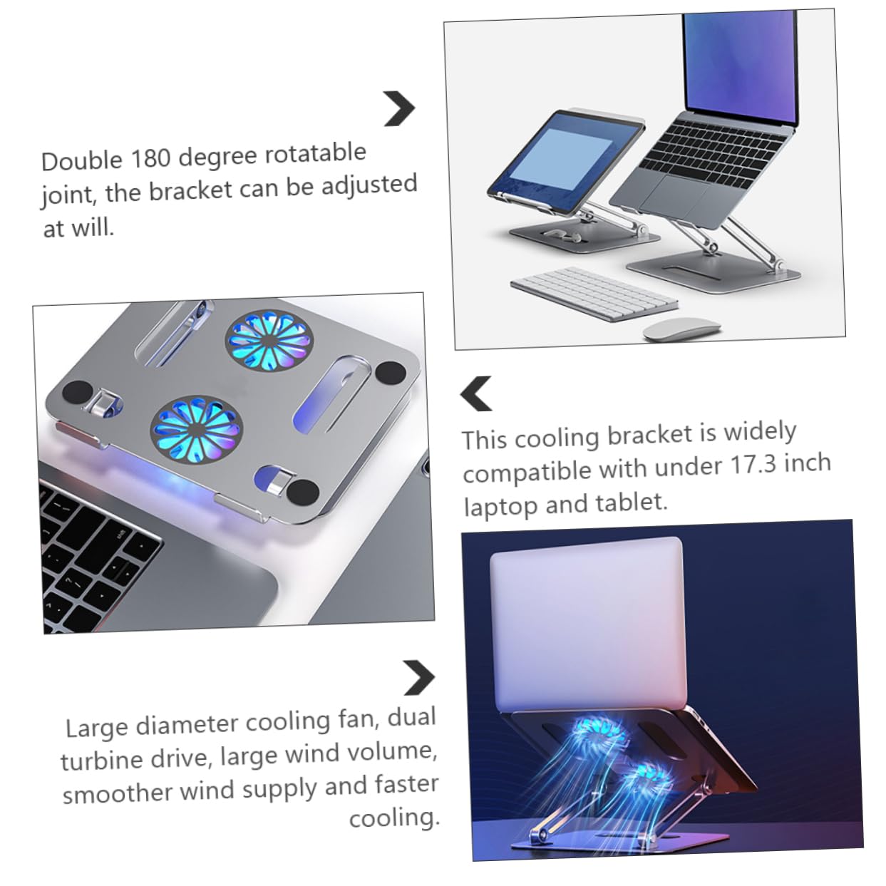NUOBESTY Laptop-luftkühler Mit Großem Doppelturbinenantrieb Hoher Luftleistung Belüfteter Notebook-unterlage Höhenverstellbarem Rack Kompatibel Mit Laptops Und Tablets