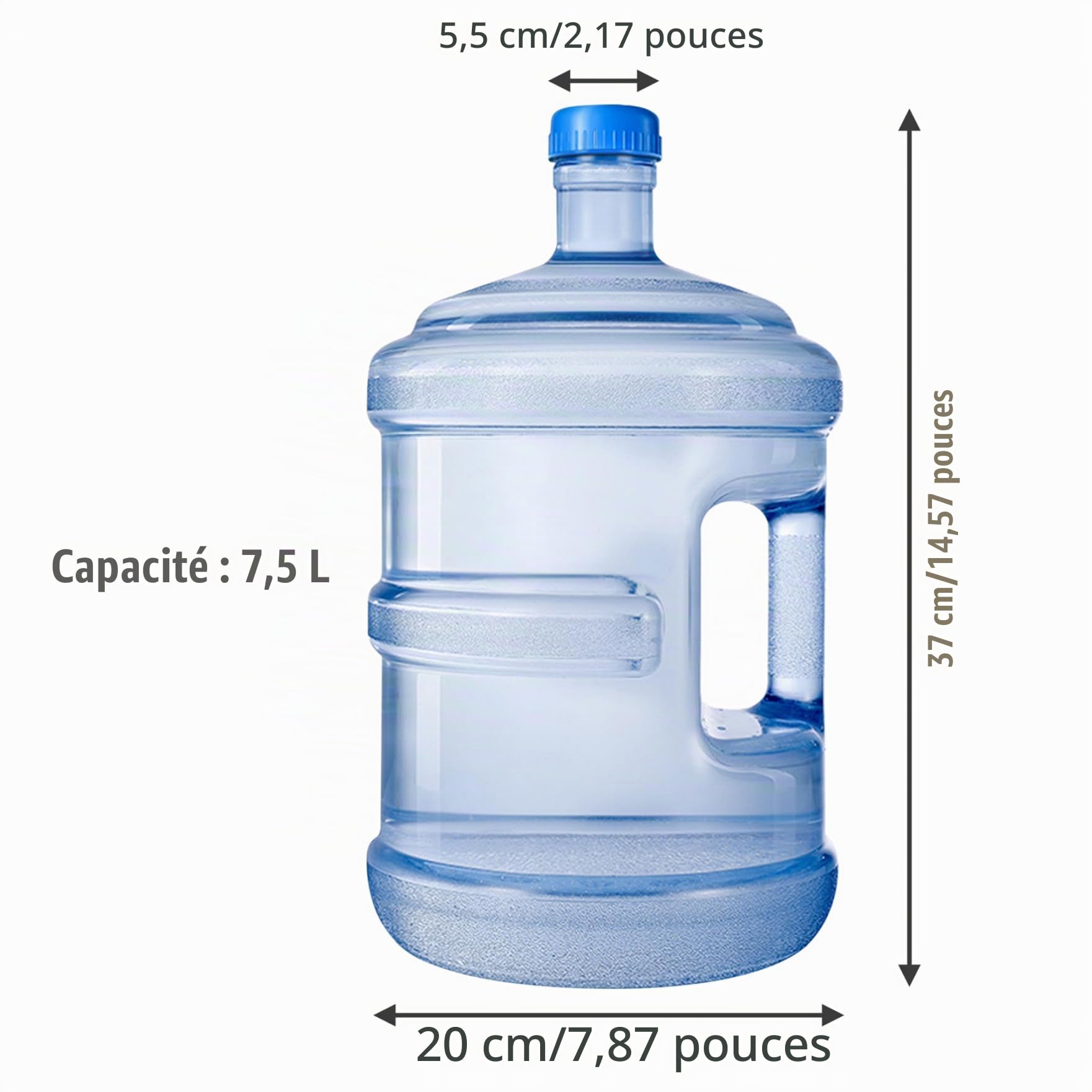 Récipient à eau Bouteille d'eau en plastique sans BPA de 7, 5 L avec bouchons à vis et poignée intégrée pour le camping, la randonnée en plein air, bouteille distributrice