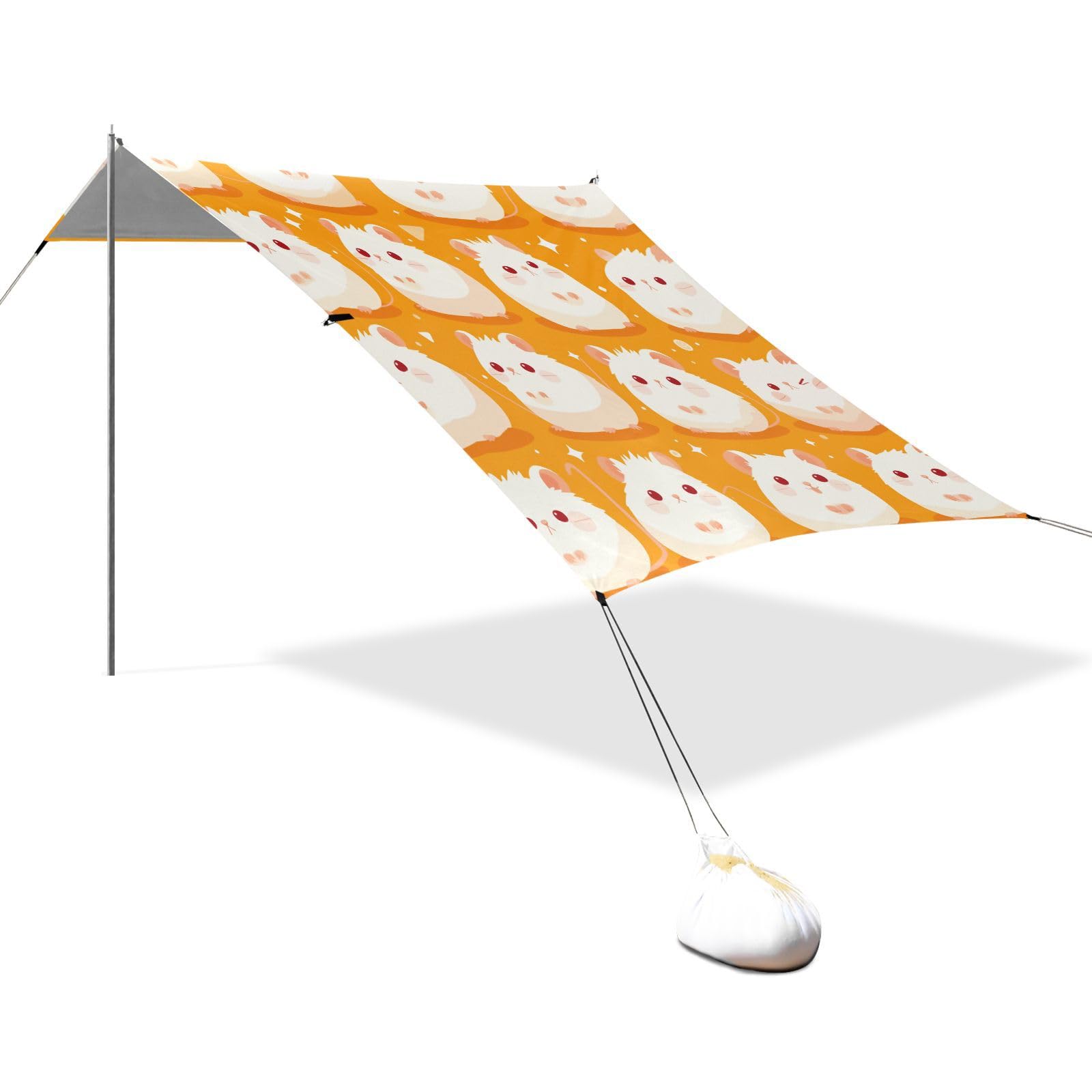 White Animal Yellow Foldable Beach Canopy UPF50 Waterproof Outdoor Sun Shade with Carrying Bag for Backyard, Grassland, Park