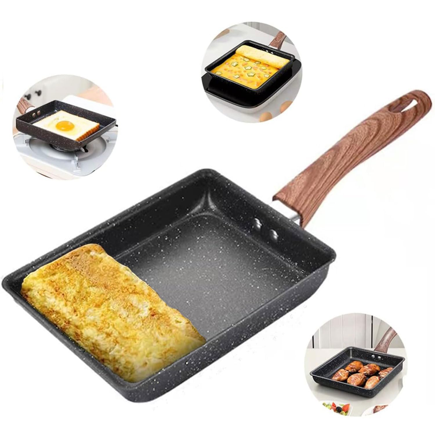 MOLORJapanese Omelette Tamagoyaki Nonstick Square Pan - Egg Roll Rectangle Frying Pan, Cooktop Safe, Easy to Clean, 6.3 x 7.8 Inch