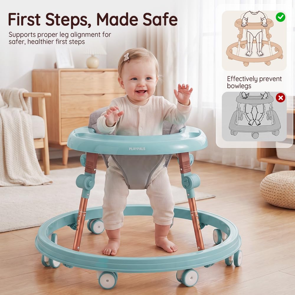 PlayPals 3-in-1 Baby Lauflernhilfe mit Fußpolster für Babys von 6–18 Monaten | 4-fach höhenverstellbar, abnehmbares Fußpolster, geräuscharme 360°-Rollen, klappbares Design