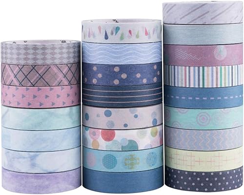 YUBBAEX Juego de 24 rollos de cinta adhesiva washi básica, para manualidades, manualidades, diarios, planificadores, álbumes de recortes, envoltura