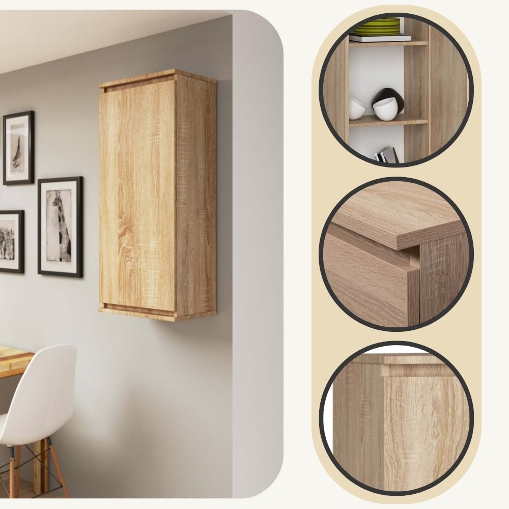 AKORD Hängeschrank W40 40 cm | mit 1 Tür | Küchenschränke | Geräumig | Für eine kleine Küche | Für eine Küchenzeile | B40 x H99 x T30 cm | Gewicht 17,05 kg | Zeitlos | Sonoma Eiche