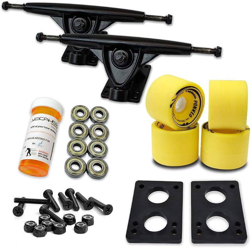 Longboard Skateboard Trucks Wheels Combo Set 71mm Wheels + 7"/180mm Heavy Duty Aluminum Black Trucks, Bearing, Riser Pad, and Skateboard Longboard Cruiser Hardware