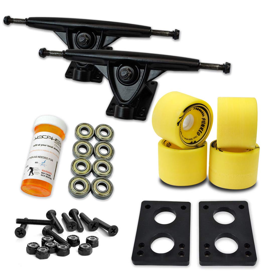 Yocaher Longboard Skateboard Trucks Wheels Combo Set 71mm Wheels + 7"/180mm Heavy Duty Aluminum Black Trucks, Bearing, Riser Pad, and Skateboard