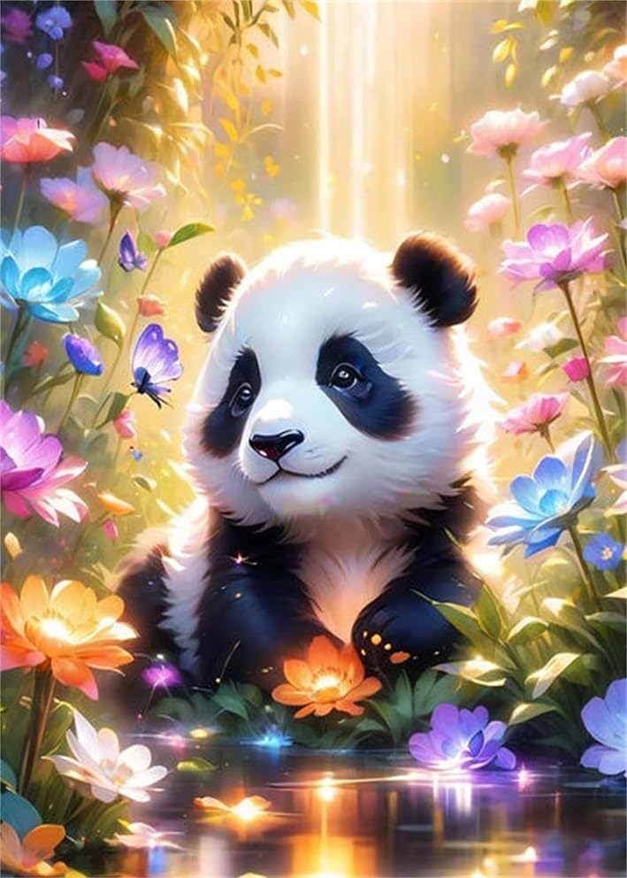 RYMILIE Panda Diamond Art Painting Kits for Adults, Full Drill Diamond Dots Paintings for Beginners, Round 5D Paint with Diamonds Pictures Gem Art Painting Kits DIY Crafts Kits 【11.8x15.7inch】