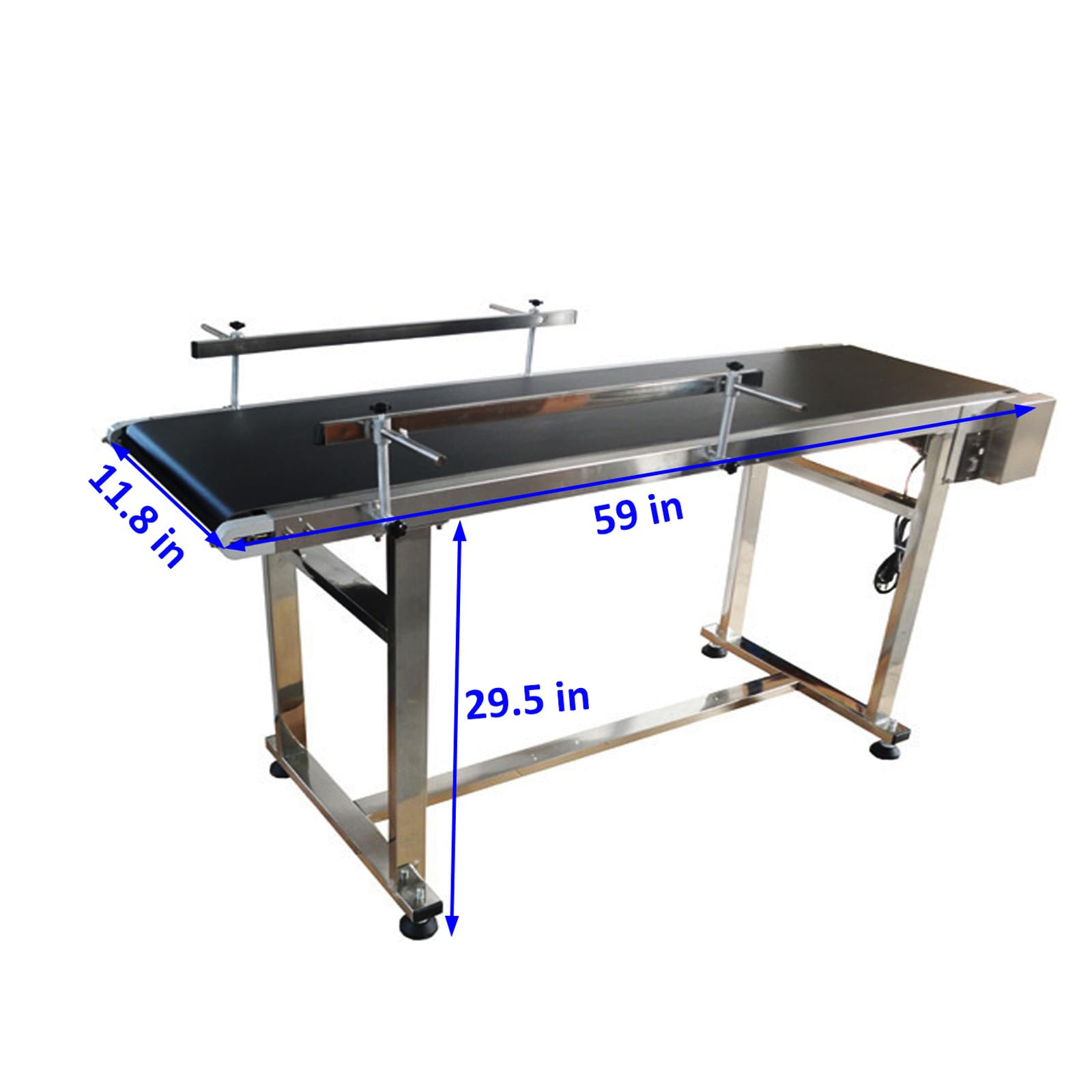 BEILOCKERY 59 inch PVC Belt Conveyor 15.7 inch Width Double Guardrails Stainless Steel Frames Belt Conveyor for Conveying Bottles Metal Plastic Bags Cartons 110V 120W(Black Belt)