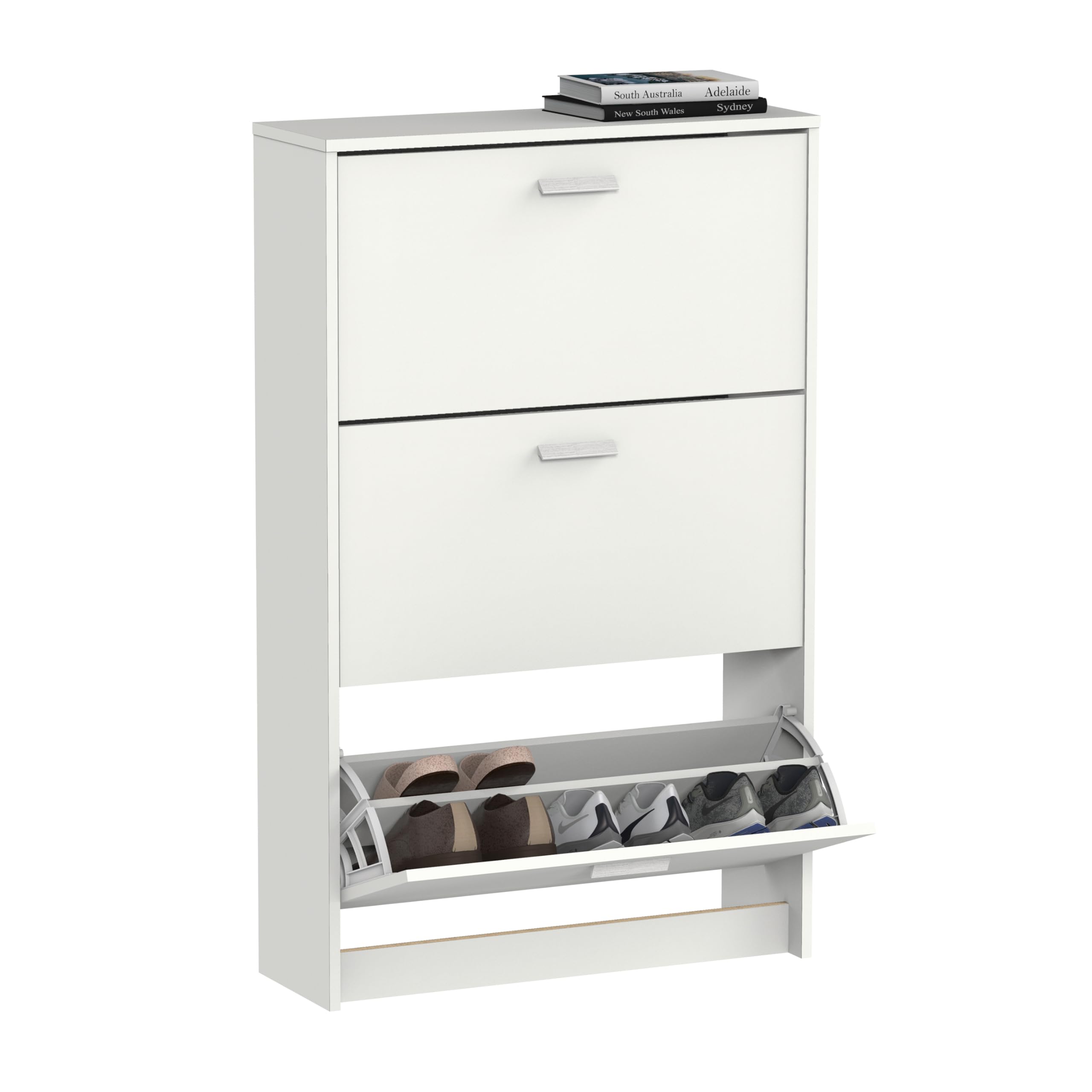 Muebles Pitarch | Schmaler Eingangsschuhkipper Mit 3 Türen, Weiß, 18 Paar Schuhe, 82X74x25 Cm, Tibet Kollektion