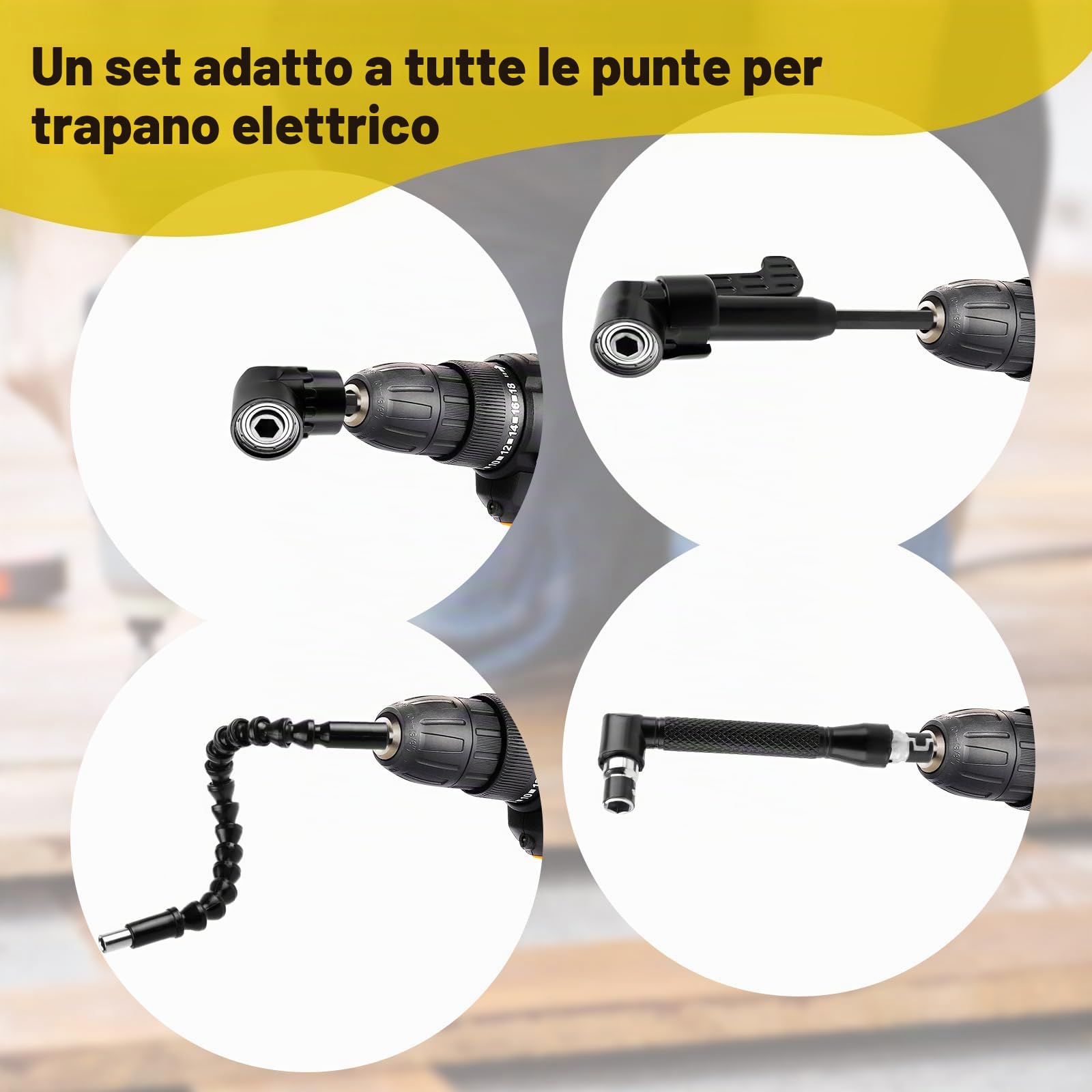 NVIYAM 14 Pezzi Trapano Mandrino Avvitatore Angolare Kit, 105 Gradi Prolunga Accessori Snodo Avvitatore, Prolunga Flessibile per Trapano Elettrico, Cacciavite a Angolo Retto