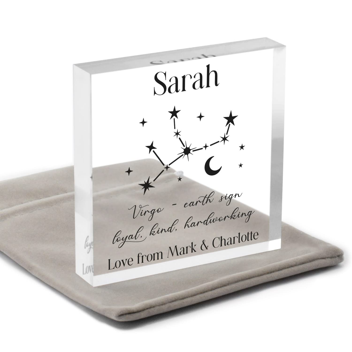 Personalised Star Sign Horoscope Gifts, Virgo Star Sign Gift, August September Birthday, Zodiac Constellation Gift, Birth Month Gift For Women Her, With Grey Bag