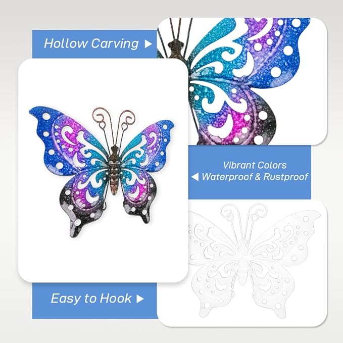 Pack de 3 Mariposas Metálicas para Pared, Decoración de Jardín miniatura 4