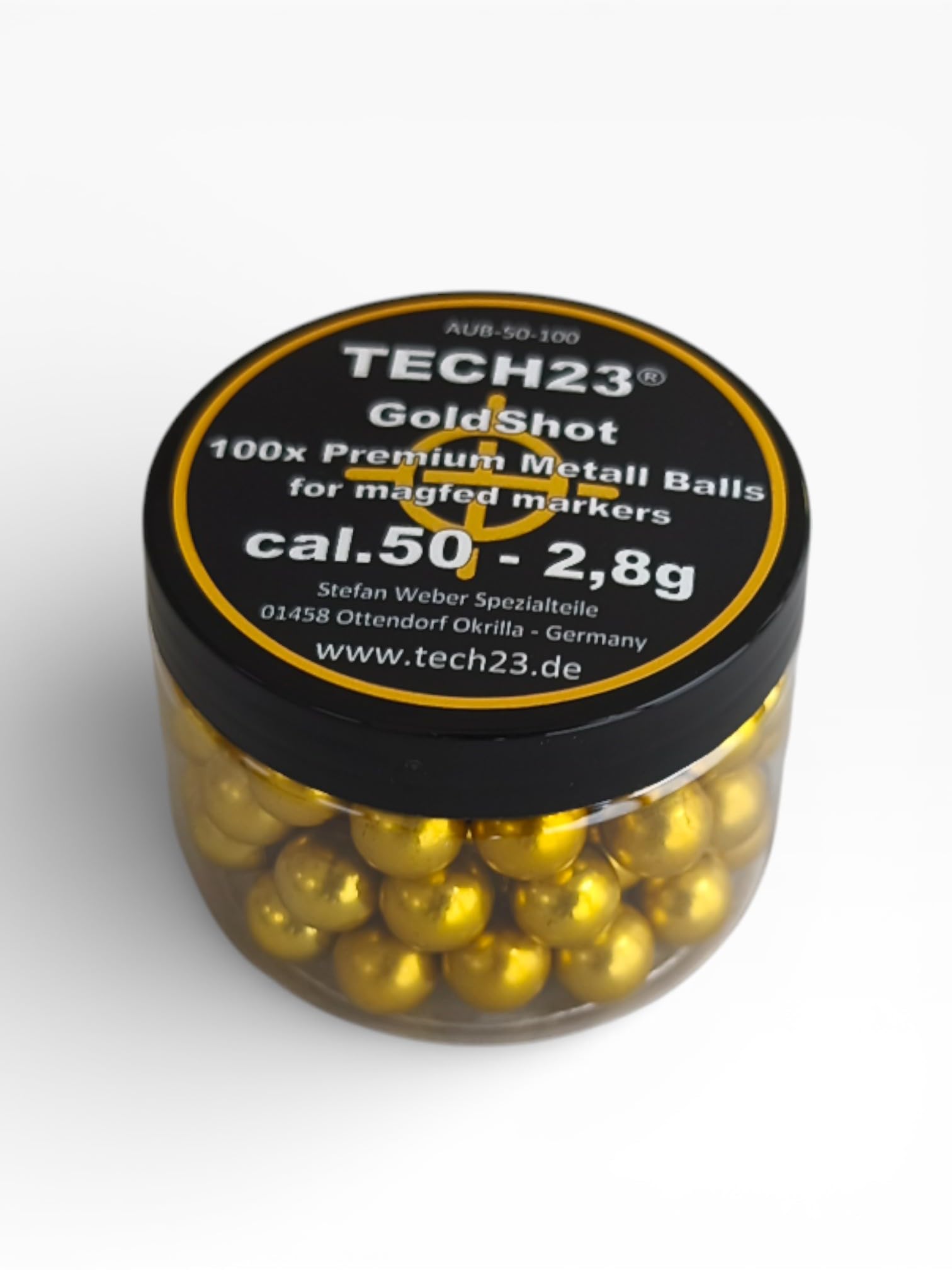 TECH23 GoldShot Performance Alu BBS Cal.50 – 2,8 g - Metall Kugeln Kaliber 50 für t4e & alle magfed Marker im Kaliber 50 - Besser als Stahlkugeln! - 100 oder 500 Stück