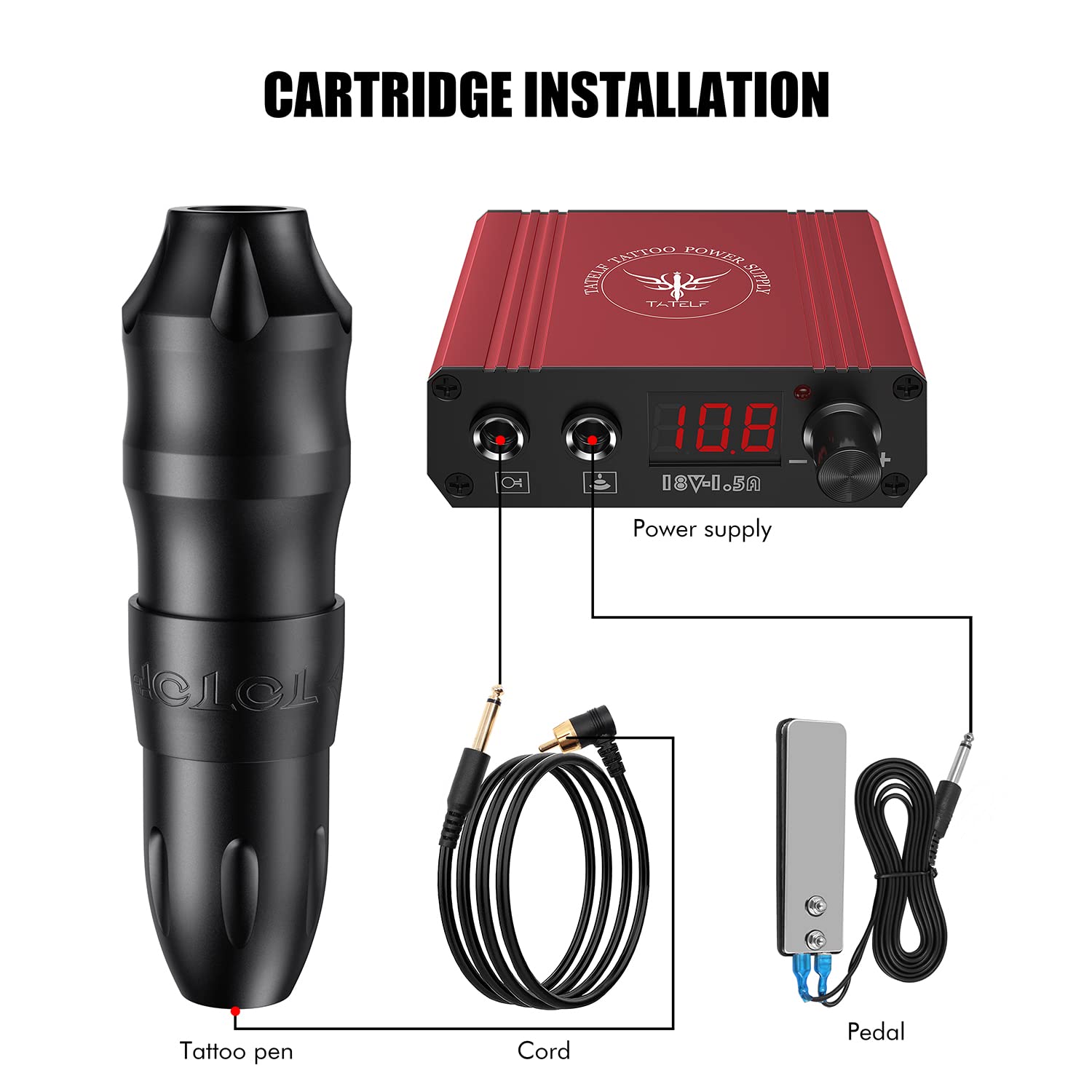 TATELF Kit Tatuaggio Professionale Con Penna Rotante Wireless – 2 Batterie, 20 Aghi, Inchiostri, Pelle Esercizio – Set Completo Per Principianti - 5