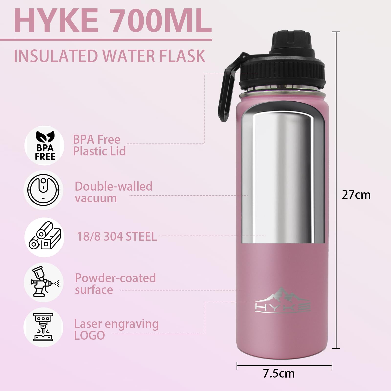 U2PICK Vacuum Insulated Water Bottle 700ml (24OZ) Leakproof Outdoor Mug with 3 Replaceable Cup Lids for Cycling Running, Gym - Image 2